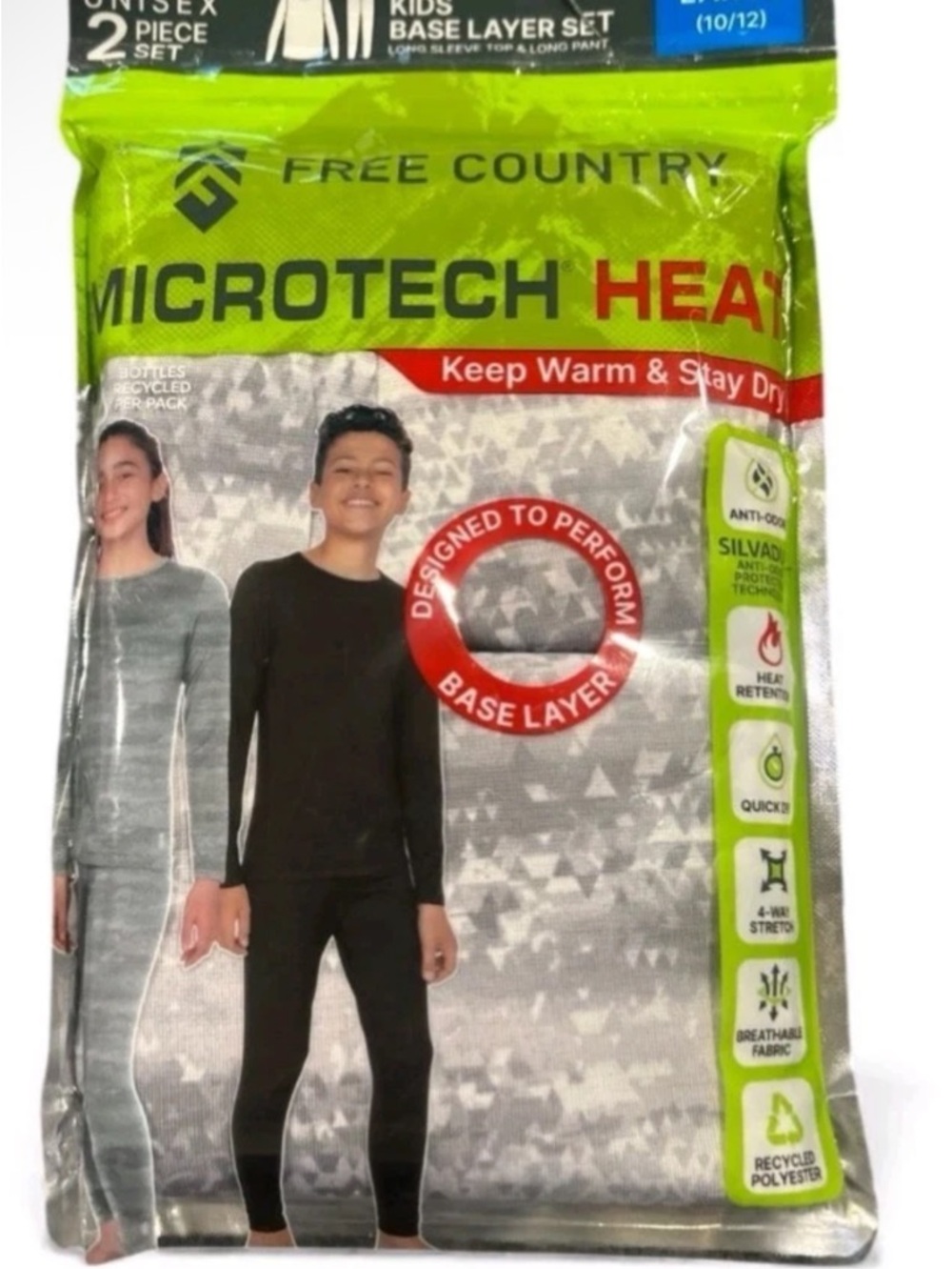 Free Country Microtech Heat Kids Base Layer Set- Gray. Unisex Shirt & Pants.